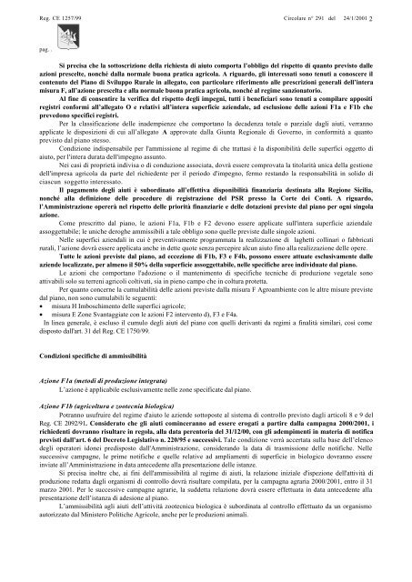 Regione Siciliana CIRCOLARE nÂ° 291 del 24 -1 -2001