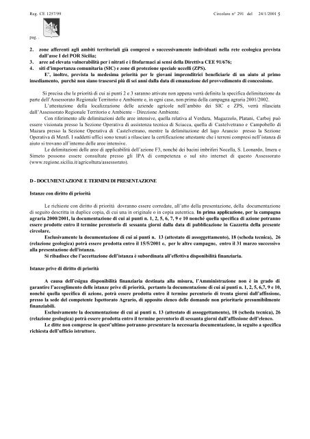 Regione Siciliana CIRCOLARE nÂ° 291 del 24 -1 -2001