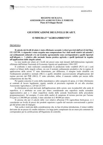 giustificazione dei livelli di aiut. o misura f ... - Regione Siciliana