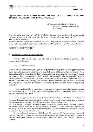 ALLEGATO AUTORITA' AMBIENTALE All'Assessor - Regione Siciliana