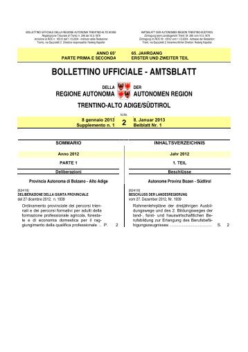Supplemento n. 1 - Regione Autonoma Trentino Alto Adige