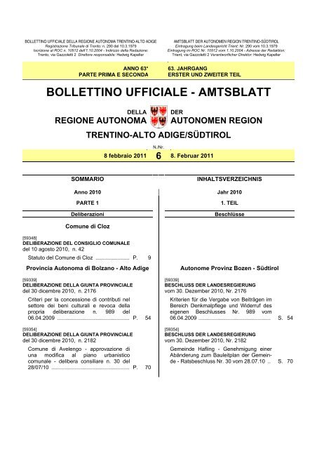 Bollettino Regione Autonoma Trentino Alto Adige