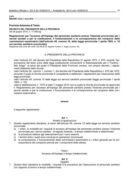 bollettino ufficiale - amtsblatt - Regione Autonoma Trentino Alto Adige