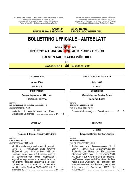bollettino ufficiale - amtsblatt - Regione Autonoma Trentino Alto Adige