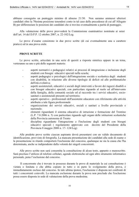 Bollettino n. 14 del 2 aprile 2012 - Regione Autonoma Trentino Alto ...