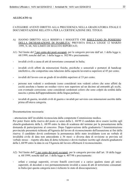 Bollettino n. 14 del 2 aprile 2012 - Regione Autonoma Trentino Alto ...