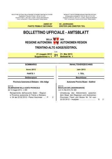 BOLLETTINO UFFICIALE - AMTSBLATT - Regione Autonoma ...