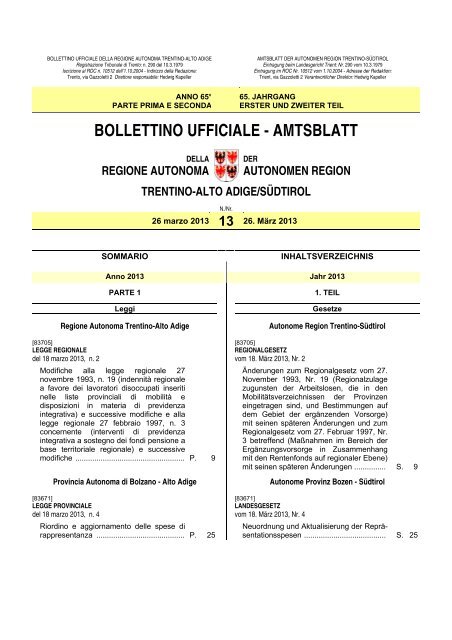 bollettino ufficiale - amtsblatt - Regione Autonoma Trentino Alto Adige