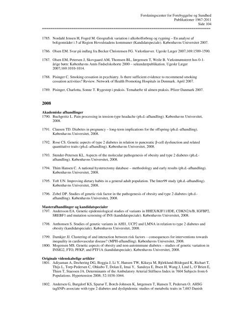 oversigt over publikationer 1967-2011 - Region Hovedstaden