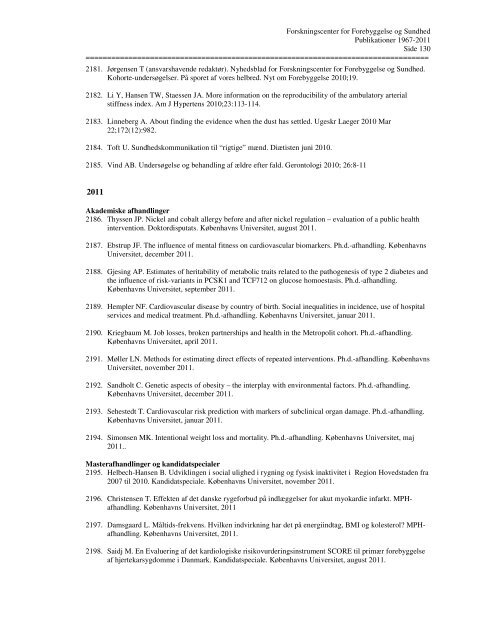 oversigt over publikationer 1967-2011 - Region Hovedstaden