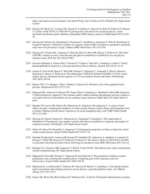 oversigt over publikationer 1967-2011 - Region Hovedstaden