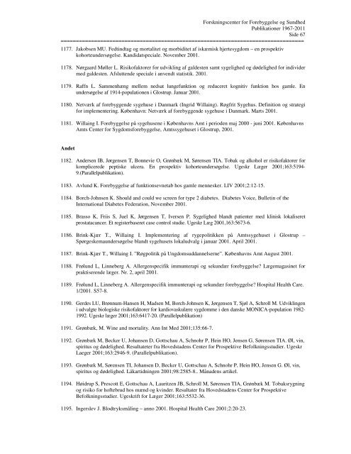 oversigt over publikationer 1967-2011 - Region Hovedstaden