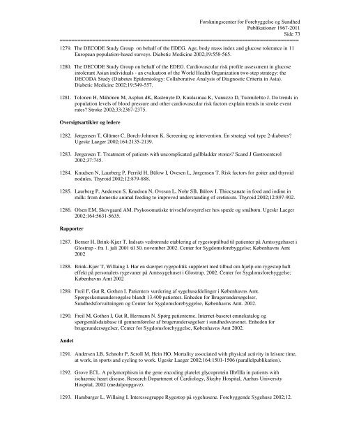 oversigt over publikationer 1967-2011 - Region Hovedstaden