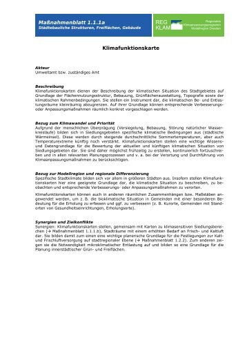 Maßnahmenblatt 1.1.1a Klimafunktionskarte - REGKLAM