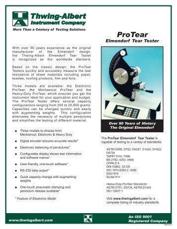 ProTear Elmendorf Tear Tester - Thwing-Albert Instrument Co