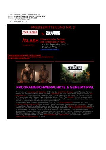 /SLASH FESTIVAL - PRESSEMITTEILUNG Nr. 3** - slash Filmfestival