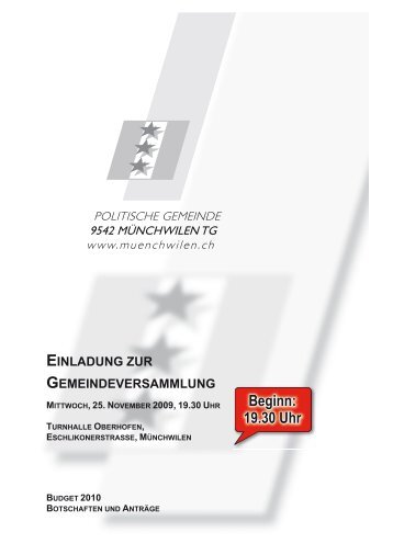 Beginn: 19.30 Uhr - Gemeinde MÃ¼nchwilen