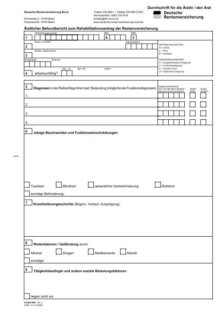 Ã rztlicher Befundbericht zum Rehabilitationsantrag der ...