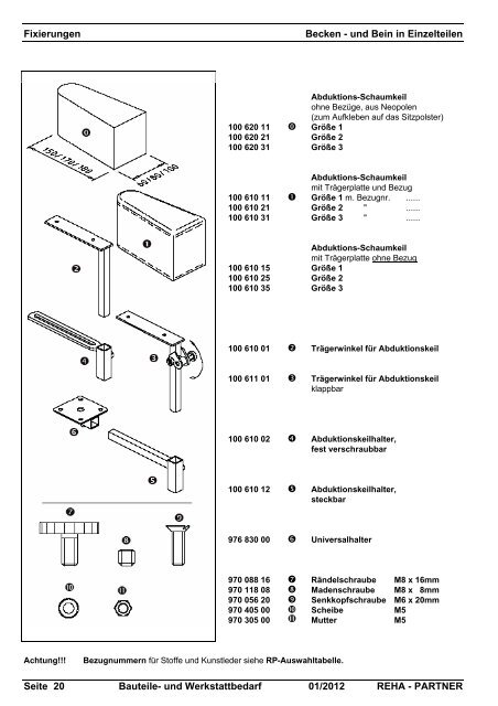 siehe Bauteile-Katalog - REHA PARTNER