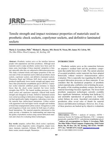 Tensile strength and impact resistance properties of materials used ...