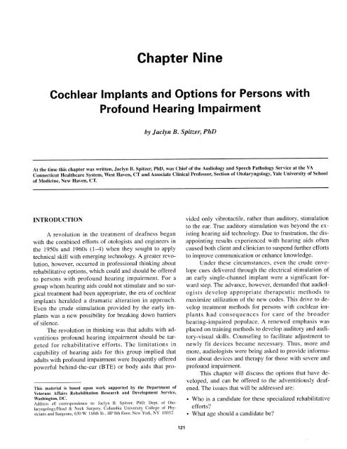 Cochlear Implants and Options for Persons with Profound Hearing ...