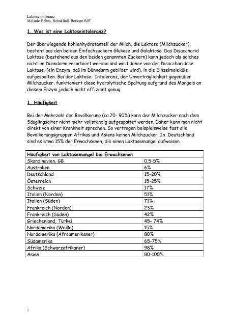 1. Was ist eine Laktoseintoleranz? - Rehazentrum Klinik Borkum Riff