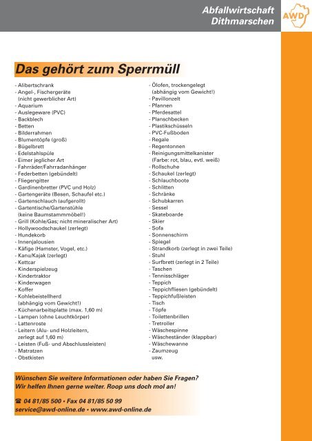 Das gehört zum Sperrmüll - Abfallwirtschaft Dithmarschen