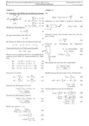 Statik und elementare Festigkeitslehre Prof. Popov WiSe 10/11 ...