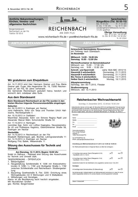 Kalenderwoche 45 - Gemeinde Reichenbach an der Fils