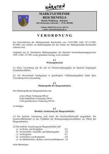 Bebauungsplan - Marktgemeinde Reichenfels