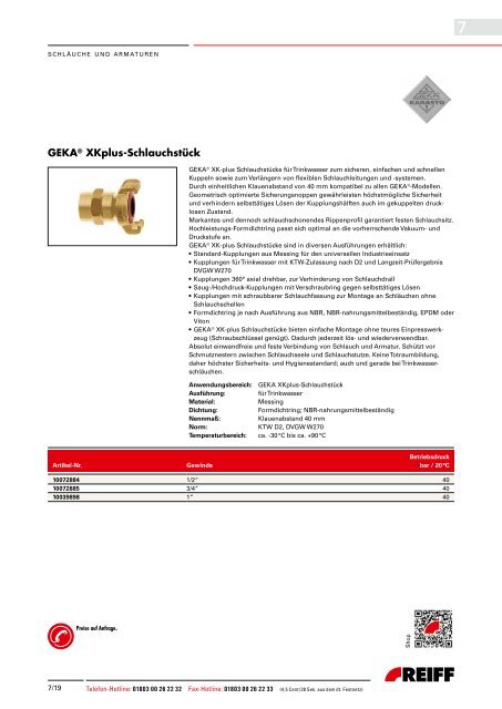 Schläuche und Armaturen - REIFF Technische Produkte