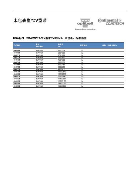 产品目录V 型带平带圆带V 型带带盘联轴器配件/工具生产带和输送带 ...