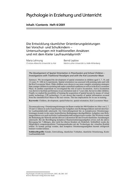 Psychologie In Erziehung Und Unterricht Psychologie in Erziehung und Unterricht - Ernst Reinhardt Verlag