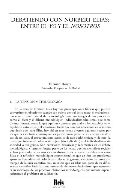 Debatiendo con Norbert Elias: entre el yo y el nosotros ... - Dialnet