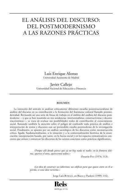 El anÃ¡lisis del discurso: del postmodernismo a las razones ... - Dialnet