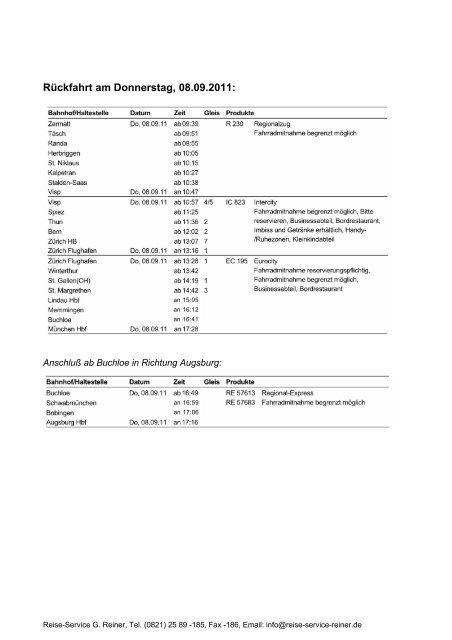 Unser Fahrplan (Ãnderungen vorbehalten) - Reise-Service G ...