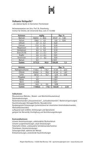 Heilwasseranalyse - Rogner Bad Blumau