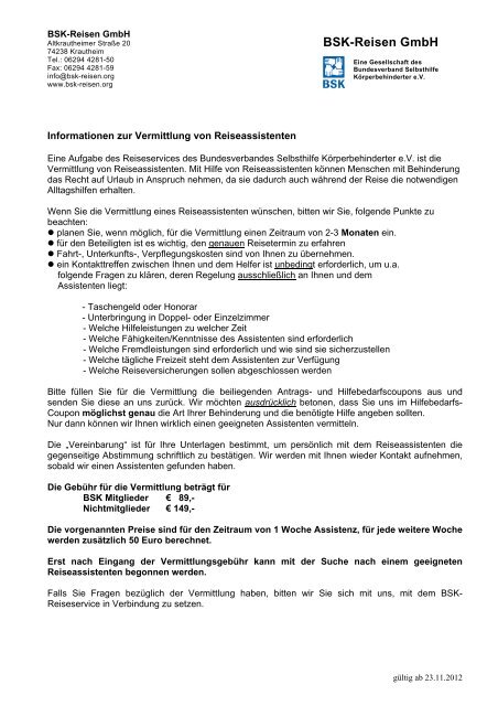 BSK-Reisen GmbH - Bundesverband Selbsthilfe Körperbehinderter ...
