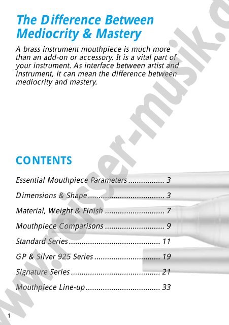 Trombone Mouthpiece Chart