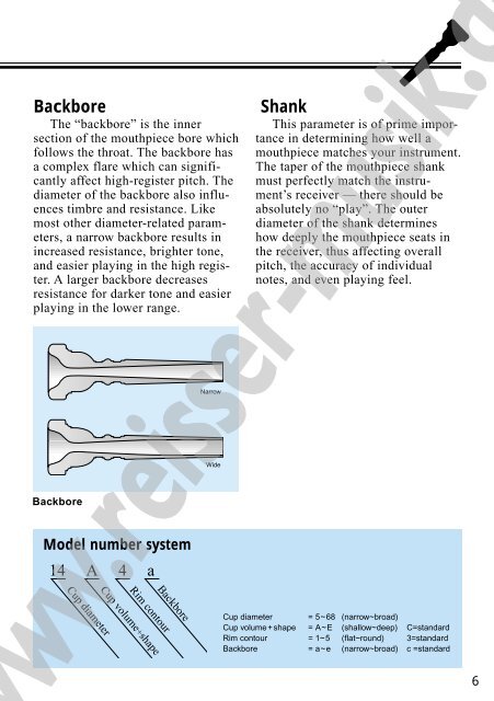 Trombone Mouthpiece Chart