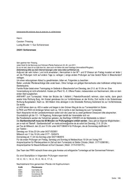 Reiterbrief Juni 2011 - Reiten auf Fehmarn e.V.