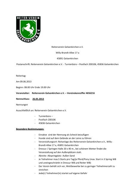 Ausschreibung anzeigen - Reiterverein Gelsenkirchen eV