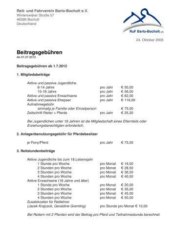 BeitragsgebÃ¼hren - Reit- und Fahrverein Barlo Bocholt eV