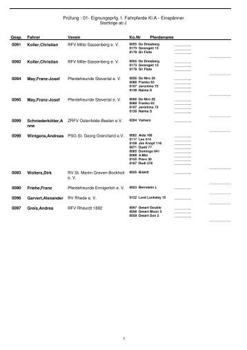PrÃ¼fung : 01- Eignungsprfg. f. Fahrpferde Kl.A ... - Turniere-neu-sue