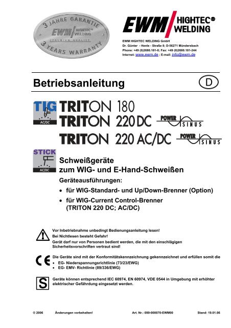 TRITON 180; TRITON 220; TRITON 220 AC/DC - Reiz GmbH