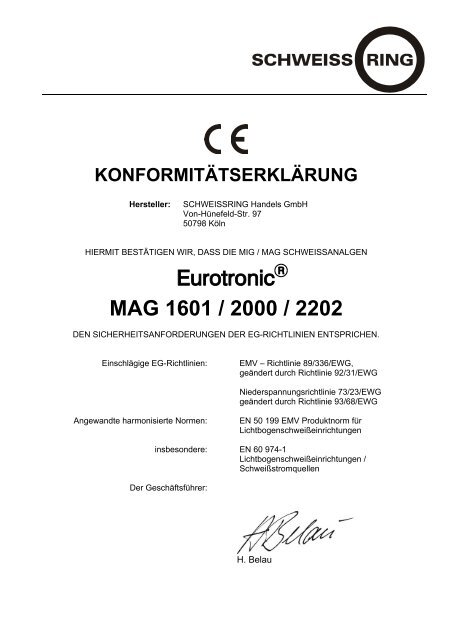 MIG/MAG-SchweiÃanlagen MAG 1601 MAG 2000 ... - Reiz GmbH