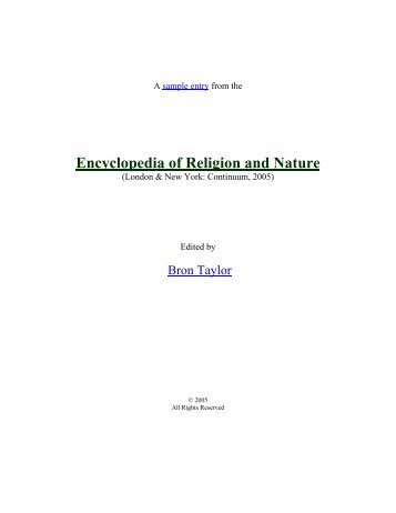 Traditional Ecological Knowledge - Religion and Nature