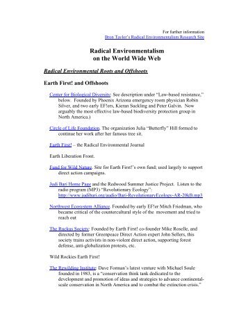 Radical Environmentalism on the World Wide Web - Religion and ...