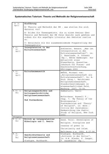 plan Theorie Methodik - Religionswissenschaft - LMU