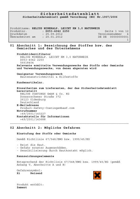 Sicherheitsdatenblatt - Relius